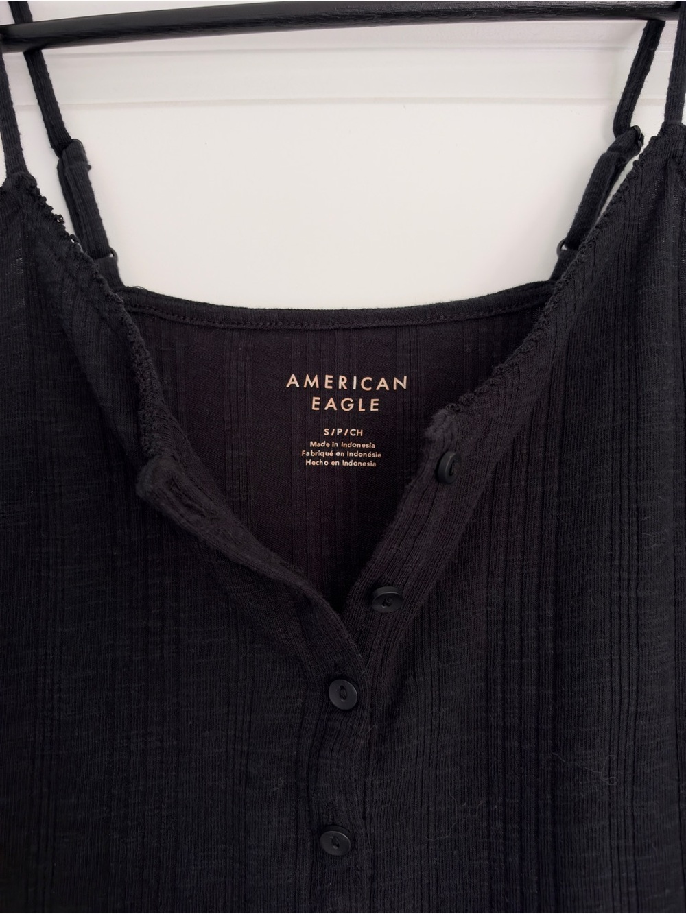 American Eagle Black Ribbed Henley Cami Tank Top Size S